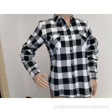 Warm cotton y/d check flannel long sleeves blouse